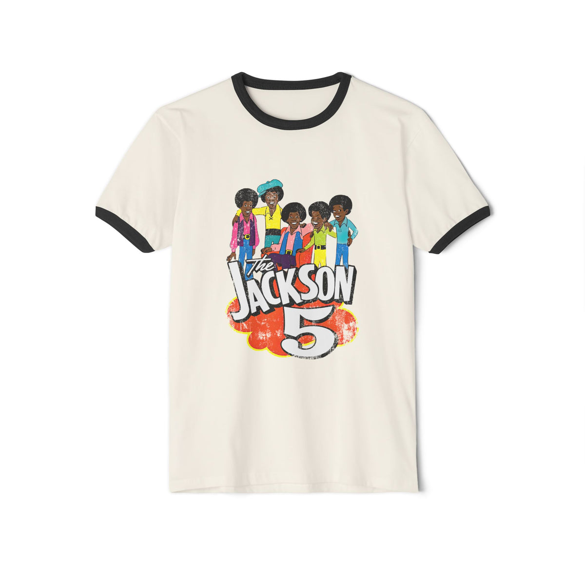 Retro J5 Distressed Cartoon Ringer Shirt