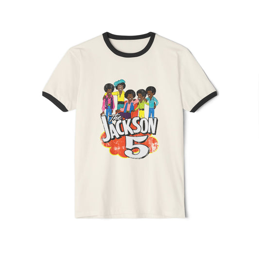 Retro J5 Distressed Cartoon Ringer Shirt