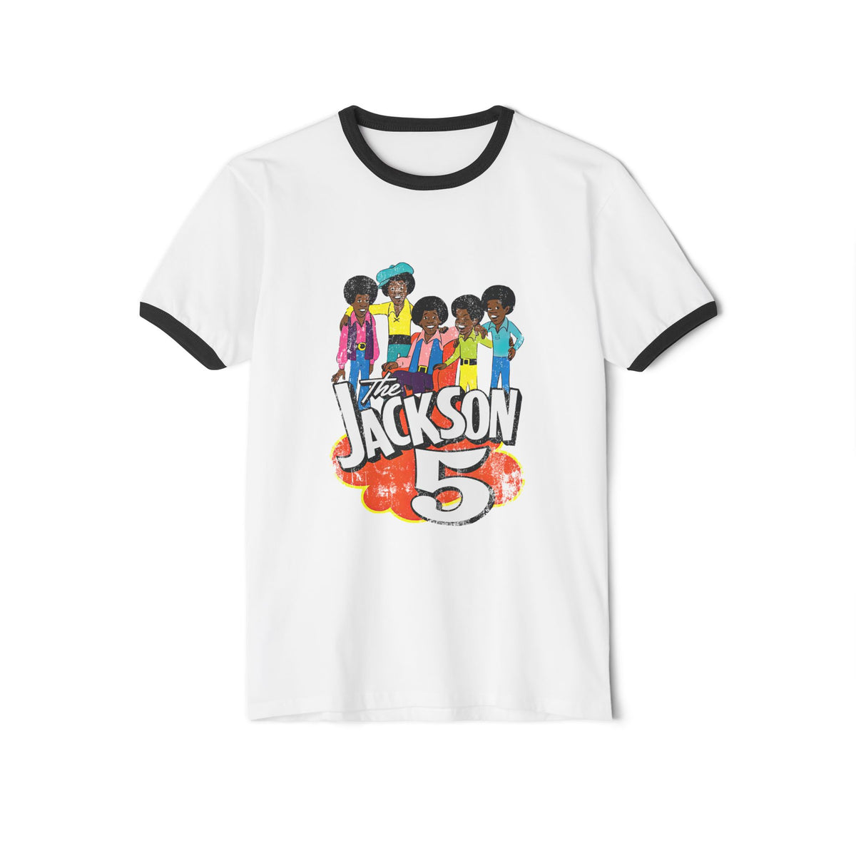 Retro J5 Distressed Cartoon Ringer Shirt